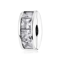 S925 sterling silver clip charm with square clear crystals for DIY bracelet jewelry - 925 Sterling Silver / Clear Square Zirconia Clip
