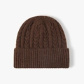 Dark brown cable knit beanie with ribbed fold-over cuff for autumn and winter - Dark Coffee (25B506)