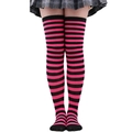 Pink and black striped over-knee socks for women in soft knitted material - Black & Magenta Thin Stripes