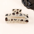 Pinza per capelli Halloween quadrata con motivi di scheletri neri e zucche arancio - Beige (D5-2-9)
