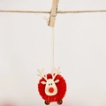 Felt reindeer ornament with red plush pom-pom and wooden antlers for Christmas tree decor - Red