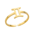 Adjustable golden stainless steel ring featuring Gemini zodiac symbol in polished finish - Gemini