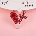 Sparkling red basketball heart brooch with pink rhinestones and a white pearl accent - D1242 Cactus (Silver Bottom Red)
