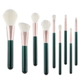 9-teiliges Make-up-Pinsel-Set in Dunkelgrün mit weißen Borsten und Roségold-Zwinge - Dunkelgrün (9 Stk.)