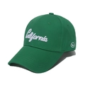 Dark green cotton baseball cap featuring white California embroidery in a 45-degree view - 58cm / Green