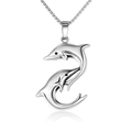 Minimalist stainless steel dolphin pendant necklace with a polished silver finish - Dolphin Double + Stainless Steel Chain