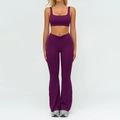Set yoga viola scuro spazzolato con top a scollo quadrato e pantaloni svasati a vita alta - Taglia S / Top E Pantaloni / Reggiseno + Pantaloni a Zampa / Viola