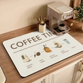 Saugfähige Kaffeemaschinenmatte mit Illustrationen auf cremefarbener Lederseite - Stil B-Kaffee Symbole Kollektion / 30x40cm (Absorbent Leather)