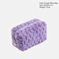 Purple plush checkered makeup bag with silver star zipper and soft quilted texture - Purple Pillow Bag