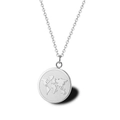 Silver stainless steel world map necklace with minimalist engraved circle coin pendant - LN1430 Embossed Round Map / Silver