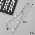 Dragonne de téléphone en perles de cristal rose et fleurs irisées, long 20cm - Style Fleur à Quatre Feuilles Rose (K3074)