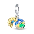Macro detail of sunflower charm with gold finish and colorful enamel cartoon pendant - W-PAC1285 Sunflowers under the Starry Sky