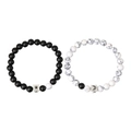Detail of sun and moon engraved charms on matte black and white marble bead bracelets - Couple Pair Set / Standard-Matte Black & White Turquoise