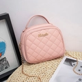 Pink quilted faux leather handbag with gold chain strap and elegant metallic logo - Pink