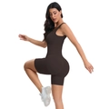 Tuta da yoga senza cuciture marrone cioccolato con trama a coste e scollo a U - XS / Cioccolato