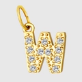 Gold plated letter W pendant with sparkling zircon stones for jewelry making - Letter W