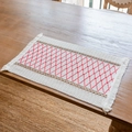 Bohemian rectangle woven placemat with red diamond pattern and elegant cream fringe - Red Grid Hemp