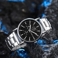 Reloj de hombre en acero inoxidable plateado con esfera negra de cuarzo - Esfera negra con subesferas decorativas