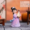 Ancient lady figurine in purple Hanfu holding pipa, resin tabletop decor 4.4x4.1x8.1cm - Playing Zither / Small Ornament