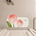 Absorbent pink tulip floral bathroom mat with oil painting style and Life typography - Tulip / 30*40cm [standard Diatomaceous Earth Wall]