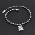 Silver stainless steel bear charm bracelet with white shell inlay and heart Love pendant - White Shell Bear Silver Anklet (C702)