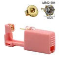Pink disposable ear piercing tool with 5mm cubic zirconia stud and 316L steel post - 5mm Gold Six-Prong Set Clear Zircon (MS62-504)