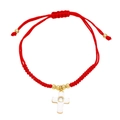 Handmade red string bracelet with 18k gold plated cross pendant and sparkling crystal - White