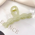 Elegant twist hair claw clip in translucent frosted light green finish for women - Frosted Transparent Green - Approx 11cm
