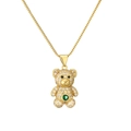 Minimalist gold teddy bear necklace with pave crystals and a green center gemstone - Green