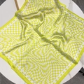 Neon yellow and white warped checkerboard satin square scarf with a glossy finish - Grass Green