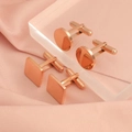Rose gold men's mirror finish cufflinks in round and square shapes on display - 2 Square + 2 Round (15mm) / Rose Gold