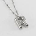 Minimalist silver stainless steel necklace featuring a chunky bubble letter R pendant - Letter R / Steel