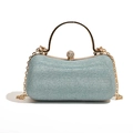 Light blue glitter clutch with gold metal handle and rhinestone ball clasp for women - Light Blue