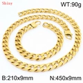 Set catena cubana dorata lucida con collana e bracciale con chiusura a moschettone - Collana 45cm + Bracciale 21cm (KS220796-Z) / Oro