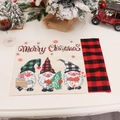 Linen Christmas table mat featuring festive gnomes and red black buffalo plaid pattern - Gnome with Plaid Hat (J-CZ65)