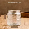 500ml glass storage jar with embossed trumpet flower pattern and bamboo lid - Trumpet Flower Pattern / 500ml