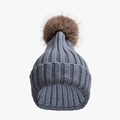 Blue-grey knit beanie with a fluffy brown faux fur pom-pom and ribbed texture - Kids (50-54cm) / Gray