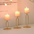 Three-piece gold metal candle holder set in Nordic style with elegant oval ring design - Set of 3 (S/M/L) / Gold