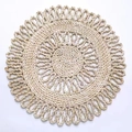 Handwoven round corn husk placemat with floral pattern in natural beige finish - Double Flower 38cm