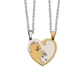 Minimalist cat puzzle heart couple necklaces in contrasting gold and silver finishes - Heart Pendants Pair + 60CM O-Chain / Gold White
