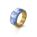 Minimalist gold brushed titanium ring with large rectangular light blue crystal stone - US 7 / Light Blue Gold (KR51545-K)