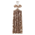 Bohemian paisley halter neck maxi dress with waist cut-outs in brown and beige tones - S / Brown Printed