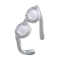 Creative silver sunglasses open ring with white enamel finish and zircon accents - Silver White Enamel Zircon Sunglasses Ring (12310)