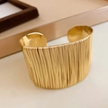 Chic gold-plated cuff bracelet featuring unique vertical stripes and adjustable open design - 52# Gold Keyhole Bangle