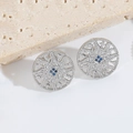 Silver sunburst stud earrings with white and blue zircon stones in a radial design - ES2739 Round Silver Evil Eye