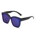 Polarized black square frame sunglasses with blue purple gradient reflective lenses - Bright Black (Ice Blue Lens)