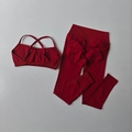 Ensemble de yoga rouge foncé sans couture avec brassière dos croisé et legging taille haute - Rouge Ankora