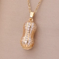 Golden peanut pendant necklace with sparkling cubic zirconia on a slim link chain - 89#XL2161-6