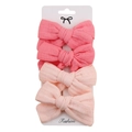 4-piece set of pink cotton fabric bow hair clips for kids on a display card - Deep Pink & Light Pink