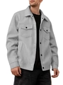 Men's light grey corduroy jacket with classic collar and front button chest pockets - S / Gray
